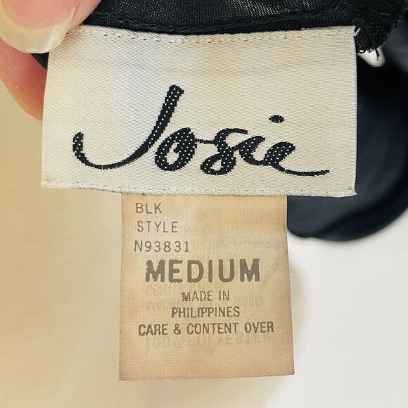 Vintage Josie Lingerie Satin Bodysuit Women's Size Medium Black Lace Bow - Picture 9 of 10